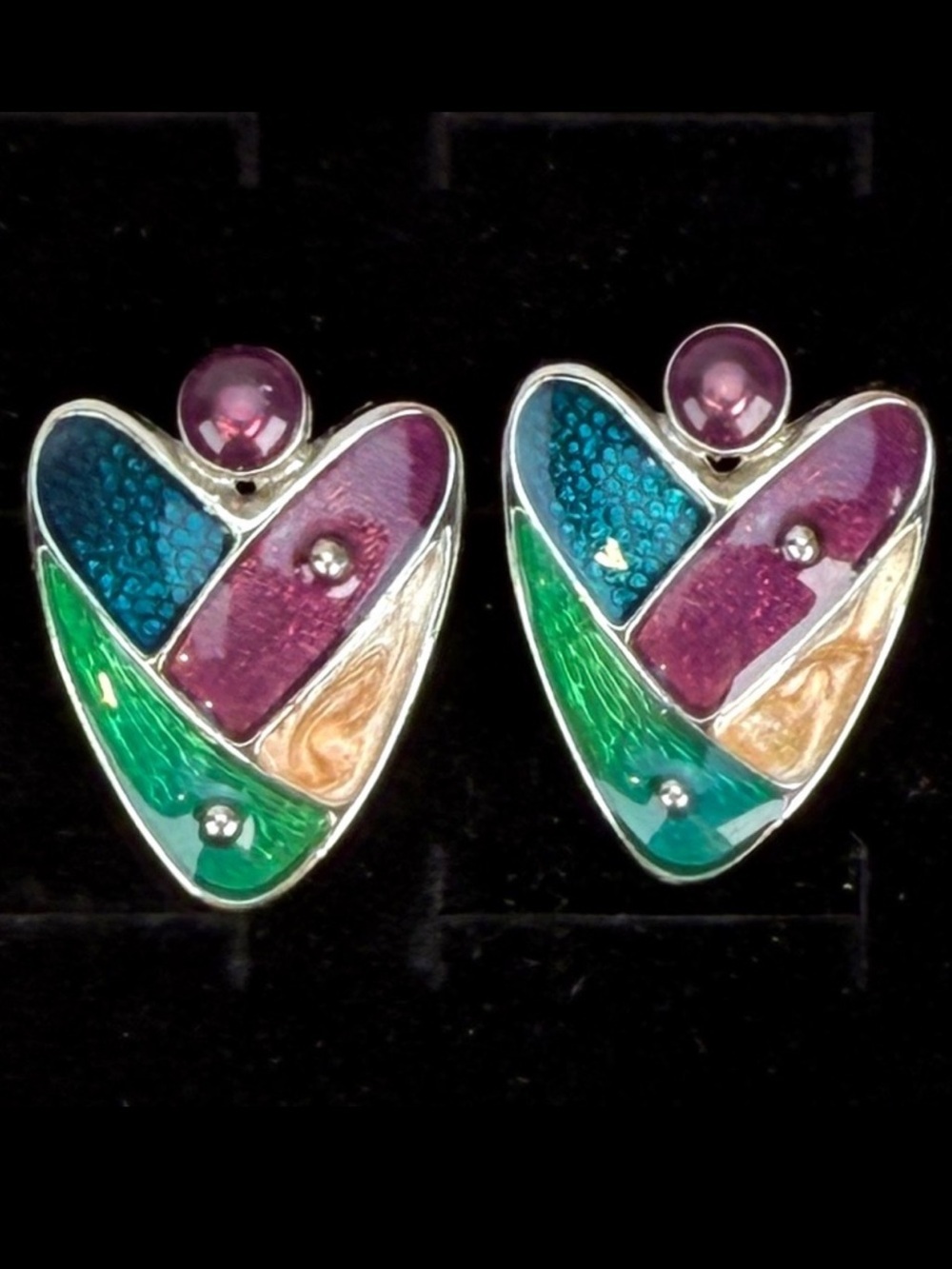 Vintage Silvertone enamel post pierced earrings